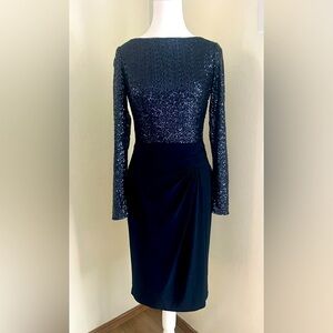 Elegant Blue Sheath Dress with Bell Sleeves